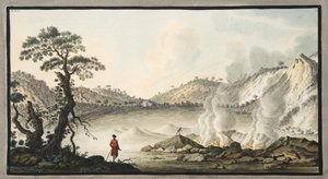ウィリアムハミルトン卿（1730-1803）による「カンピフレグレイ：2つのシチリアの火山の観察」からのソルファテッラ、プレートXXVのビュー、1776年（手書きの色の彫刻）